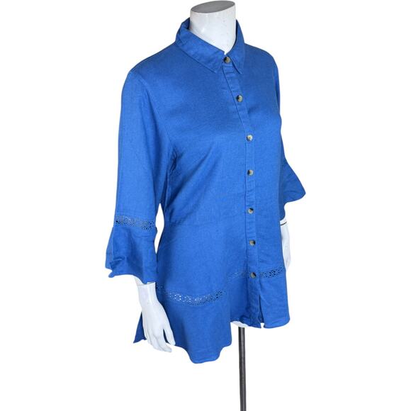 Isaac Mizrahi Live! Bridgehampton Linen Tunic w/ Lace Trim Blue XS NWOT - Picture 7 of 14